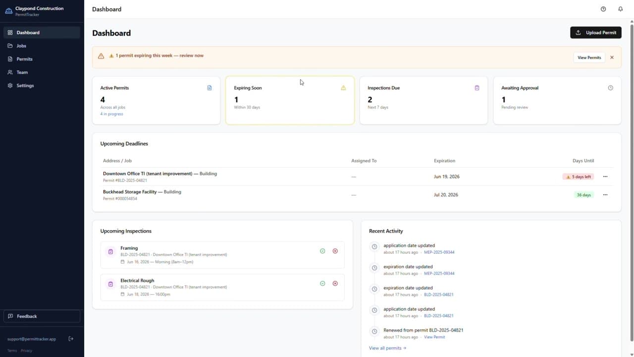 PermitTracker dashboard — preview frame from the product demo